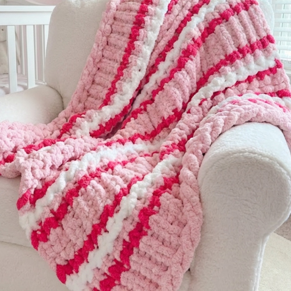 Super Chunky Handknitted Baby Blanket, Cozy Nursery Throw 32x38in